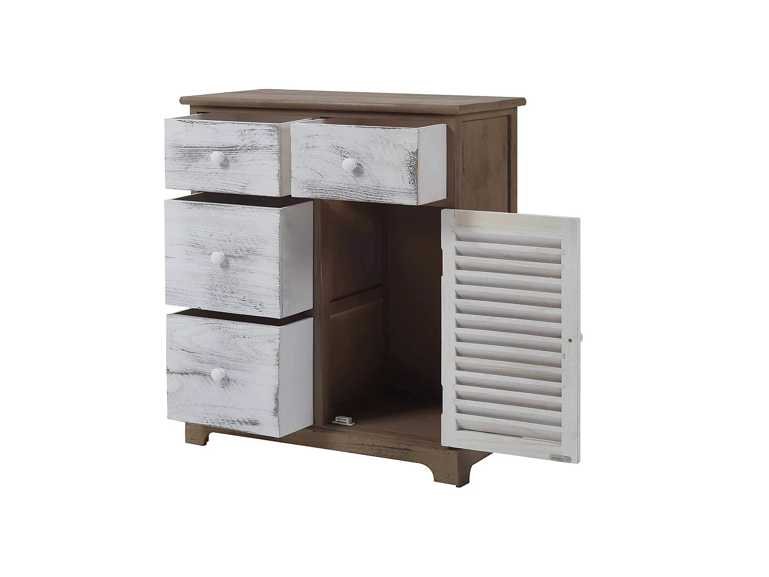 Armadietto Mobile Bianco Grigio 4 Cassetti 1 Anta Legno 70x60x30