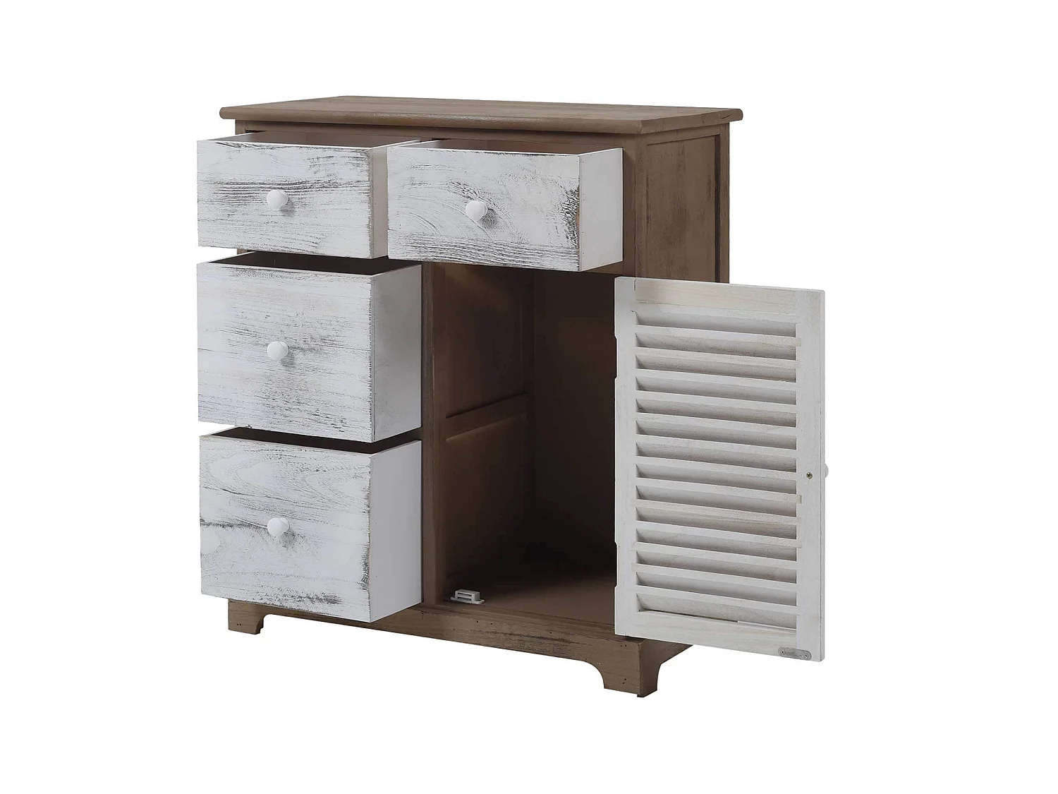 Meuble De Rangement Commode Gris Blanc 4 Tiroirs 1 Porte 70x60x30
