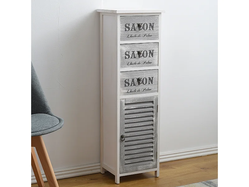 Comodino Cassettiera Grigio 3 Cassetti Anta Legno 102x32x27