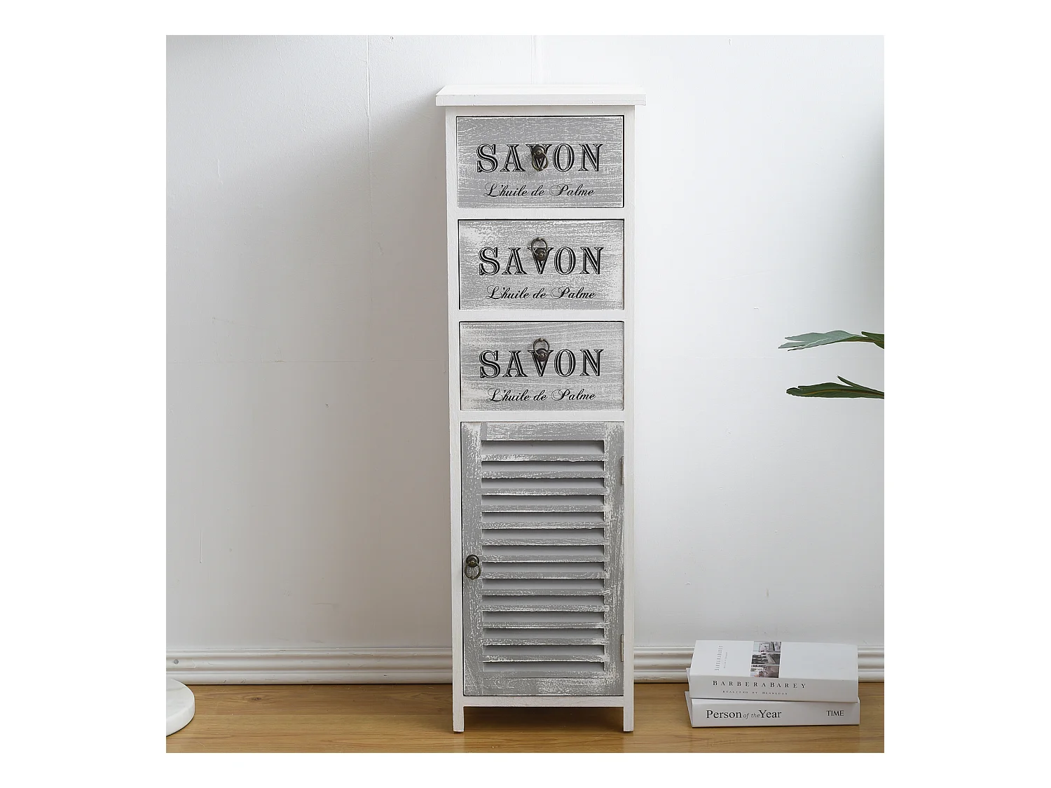 Comodino Cassettiera Grigio 3 Cassetti Anta Legno 102x32x27