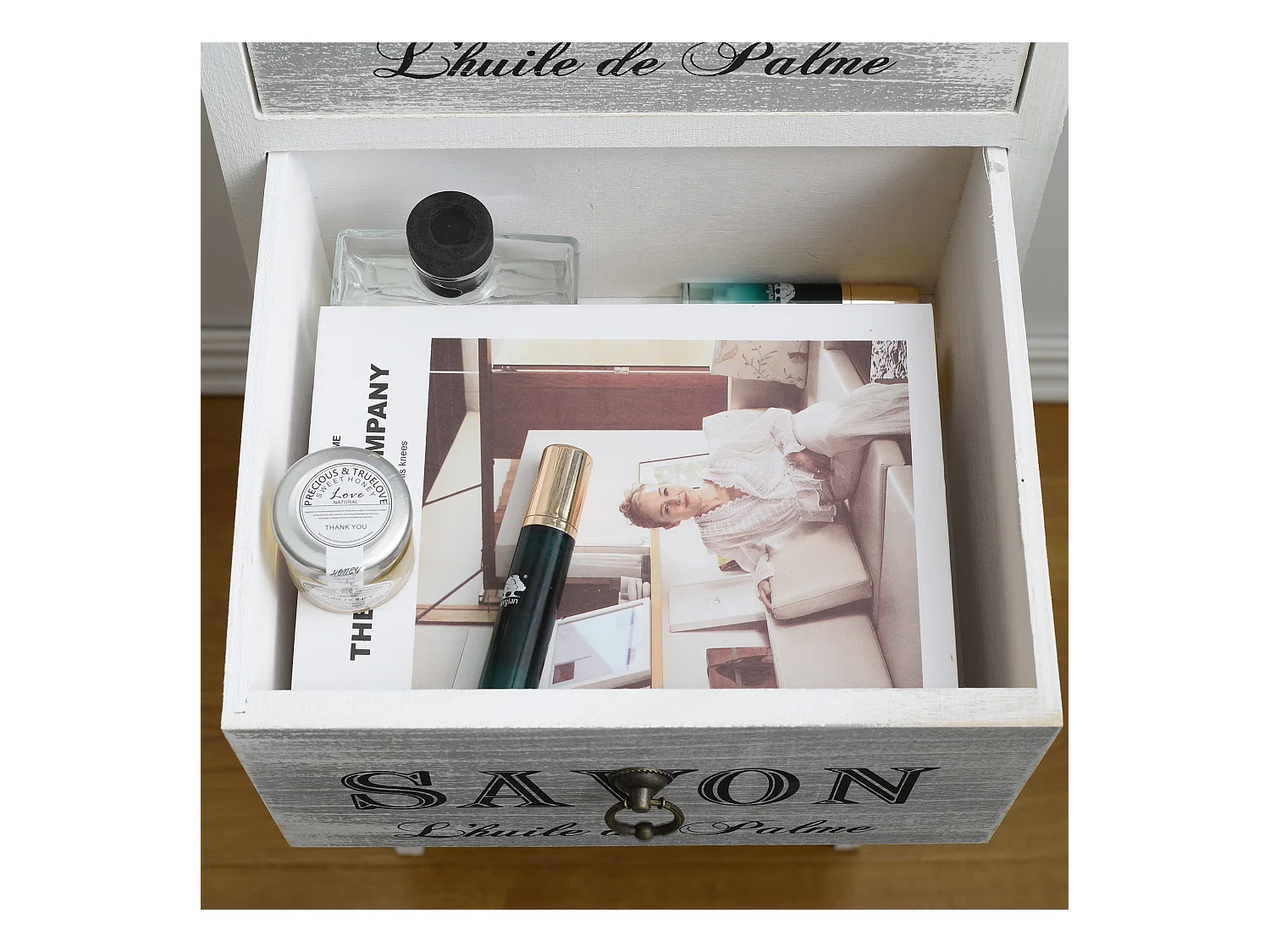 Comodino Cassettiera Grigio 3 Cassetti Anta Legno 102x32x27