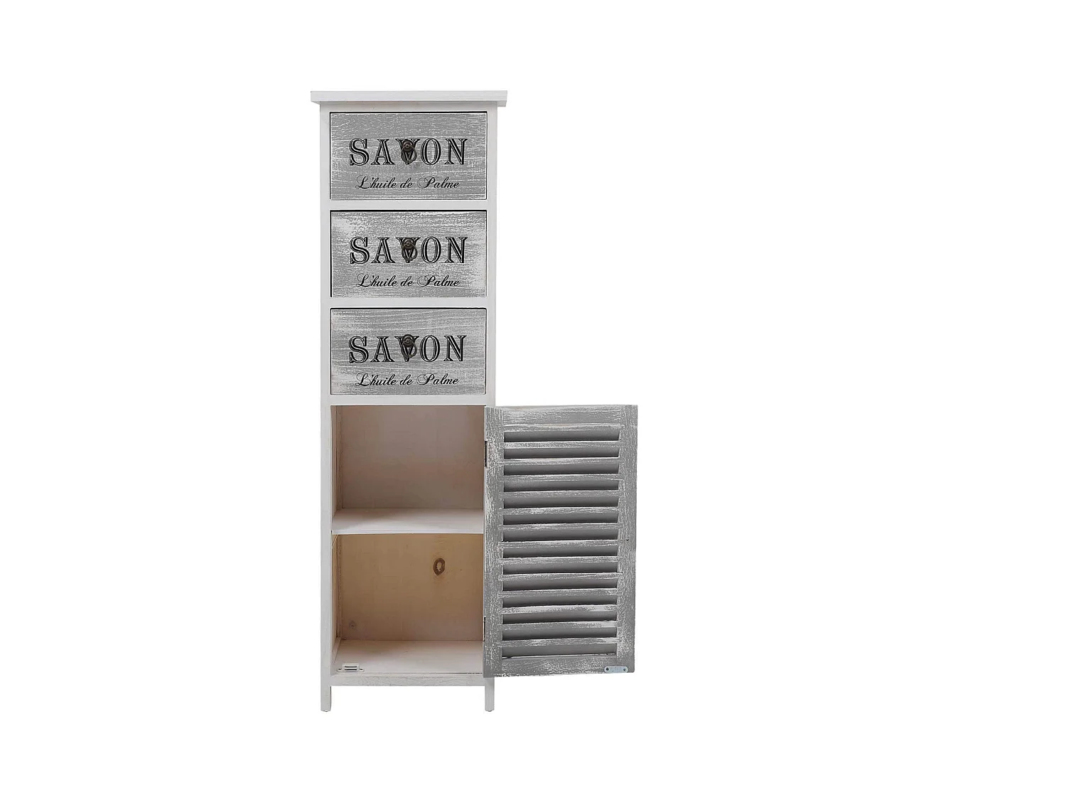 Mesa de cabeceira cinzenta 3 gavetas Porta de madeira 102x32x27