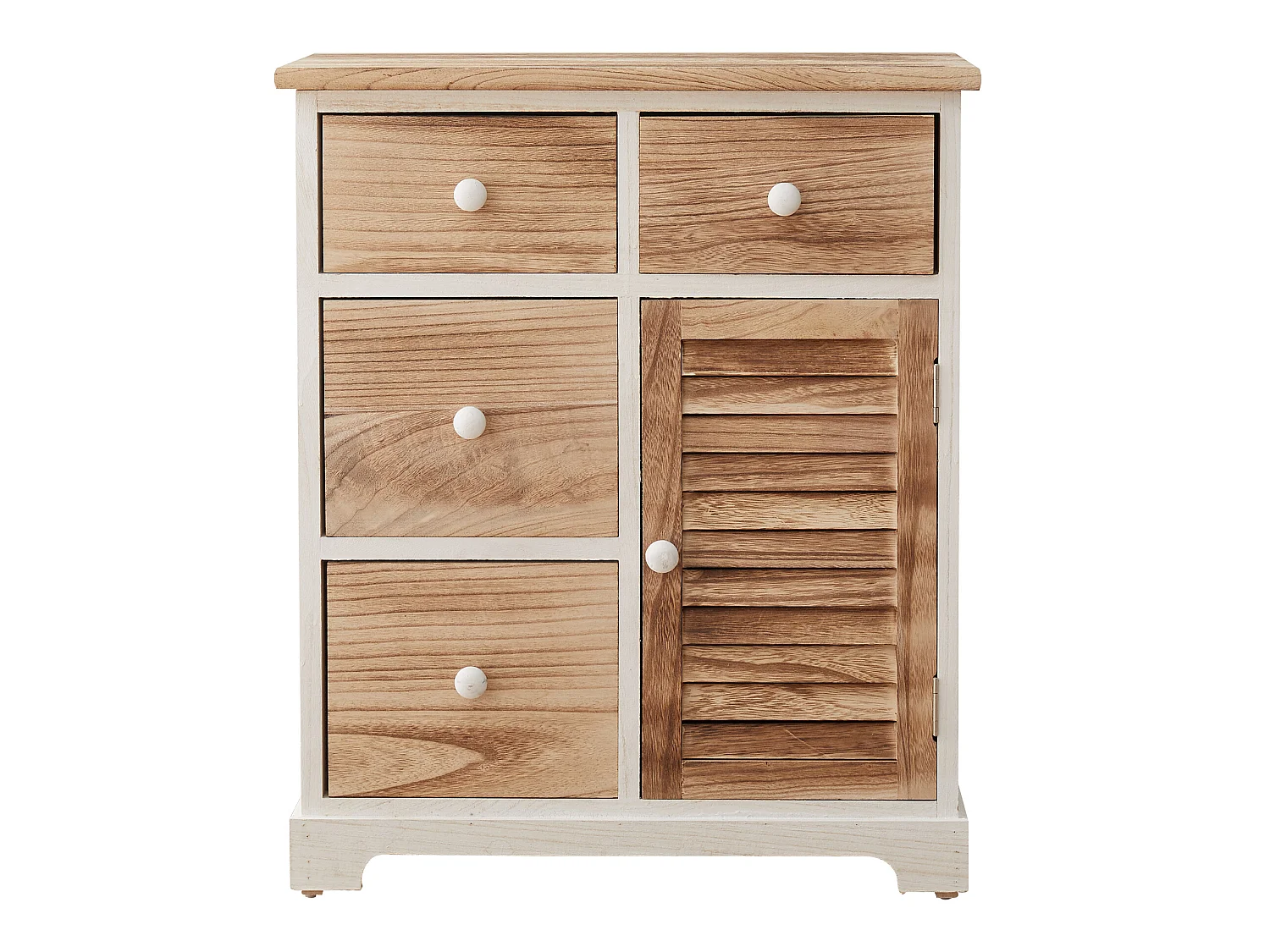 Armoire Commode Blanc Marron 4 Tiroirs 1 Porte Bois 70x60x30