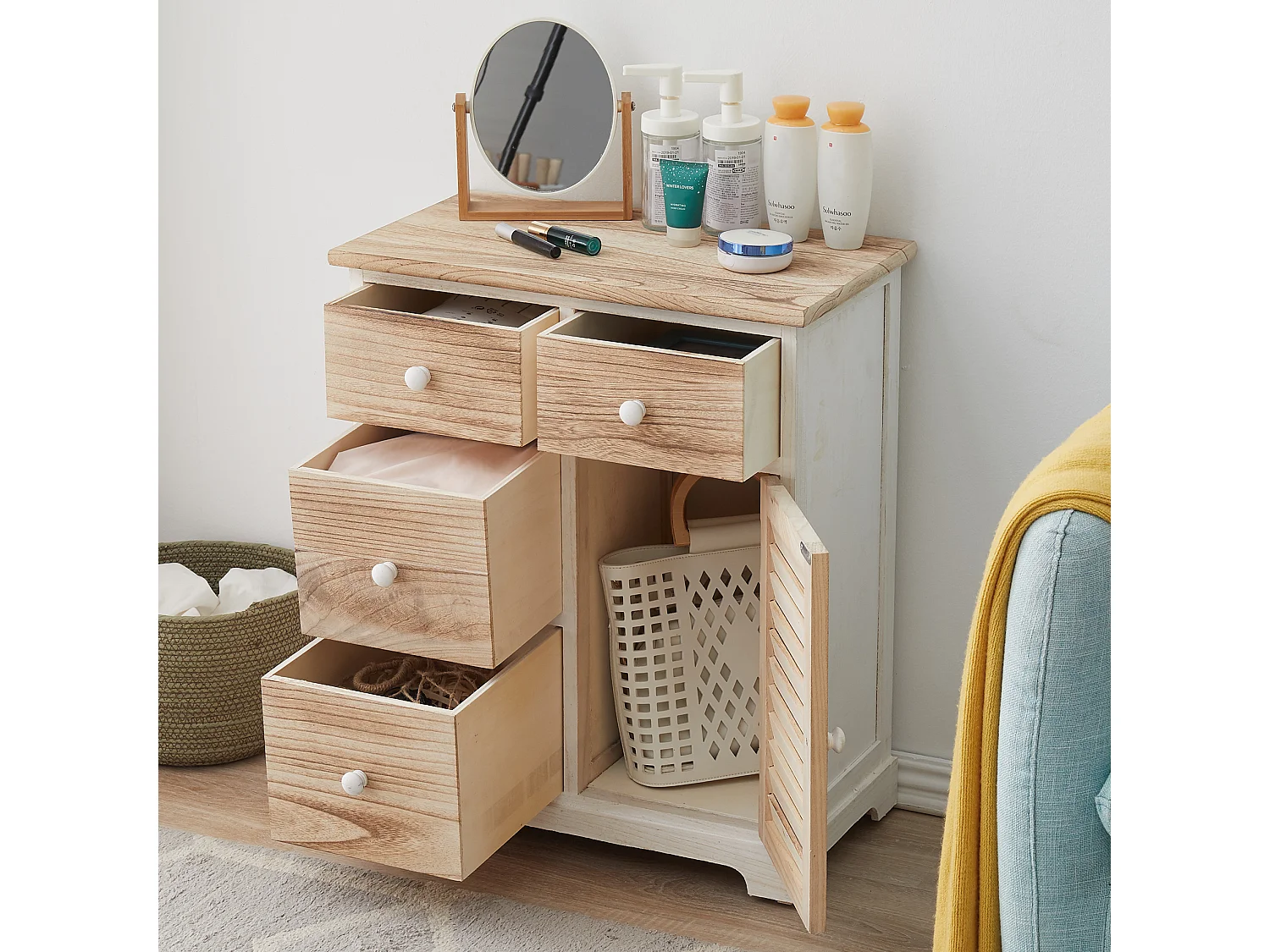 Mobili Rebecca Asse Da Stiro Mobile Cucito Shabby Bianco Grigio 84x137x35