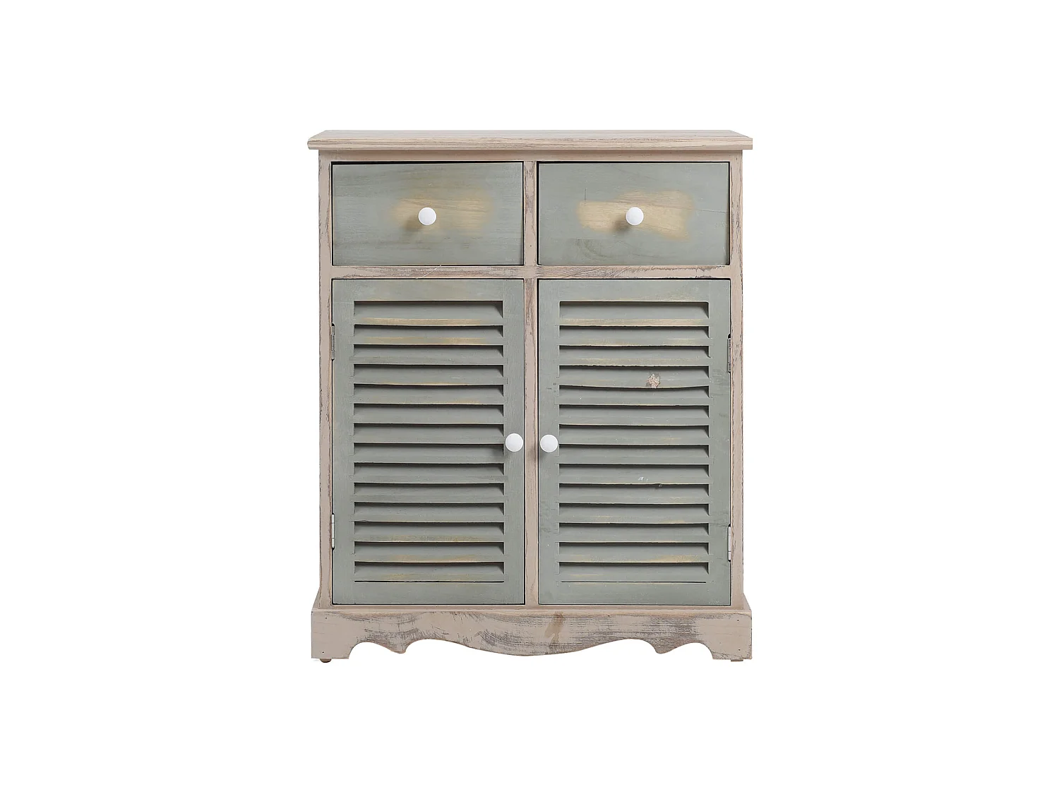 Commode Meuble 2 Porte 2 Tiroirs Bois Clair Vert 70x60x30