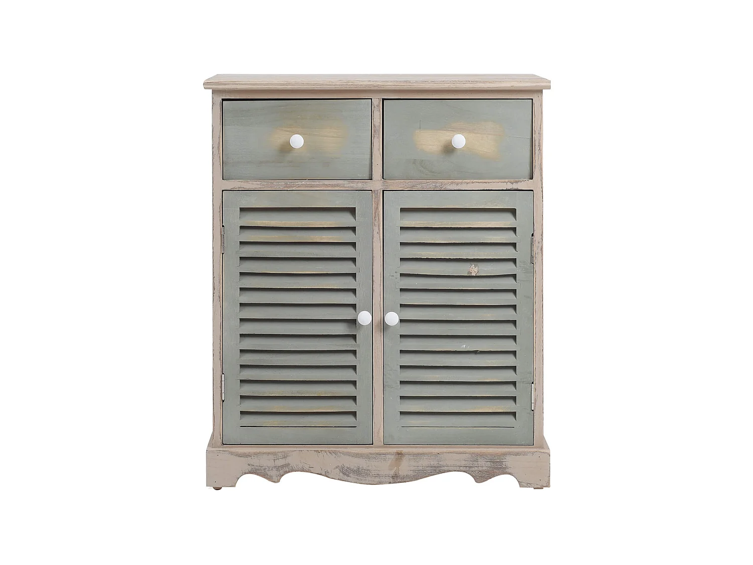 Commode Meuble 2 Porte 2 Tiroirs Bois Clair Vert 70x60x30