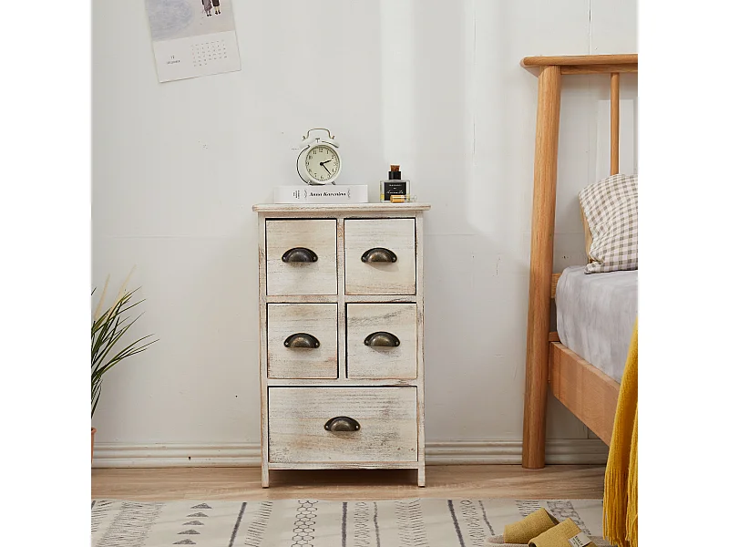 Comodino Cassettiera Bianco Shabby Vintage 5 Cassetti 66x40x30