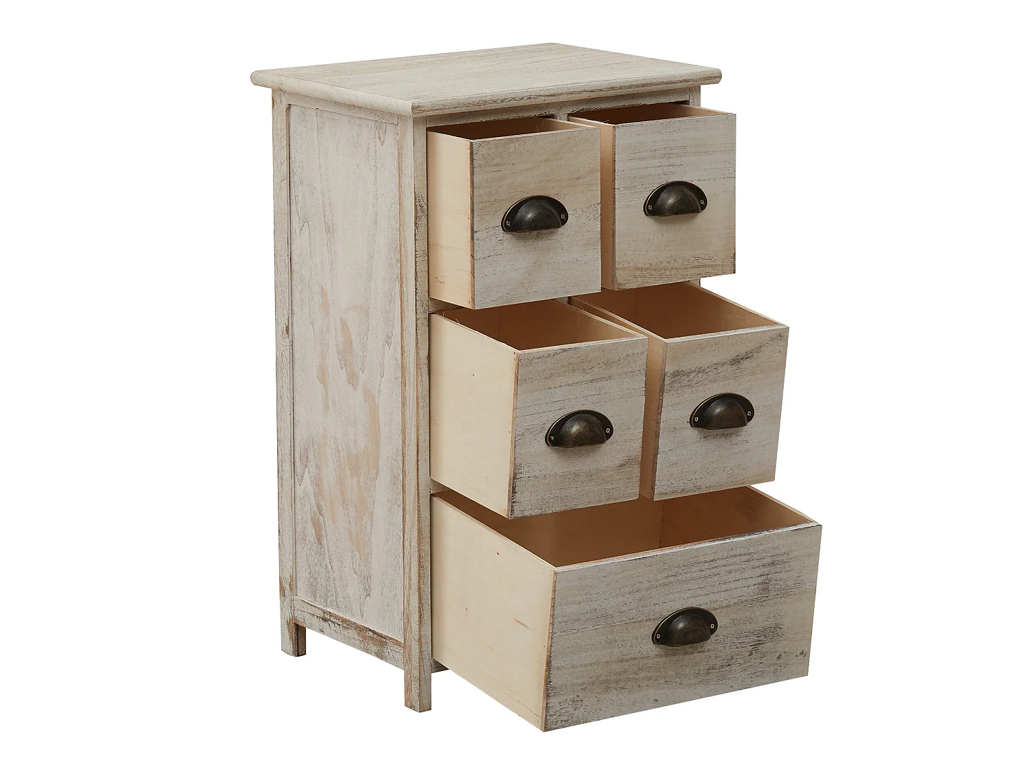 Comodino Cassettiera Bianco Shabby Vintage 5 Cassetti 66x40x30