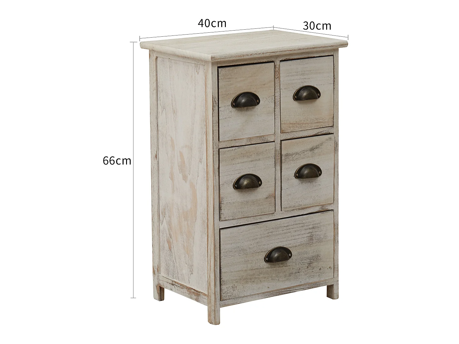 Comodino Cassettiera Bianco Shabby Vintage 5 Cassetti 66x40x30