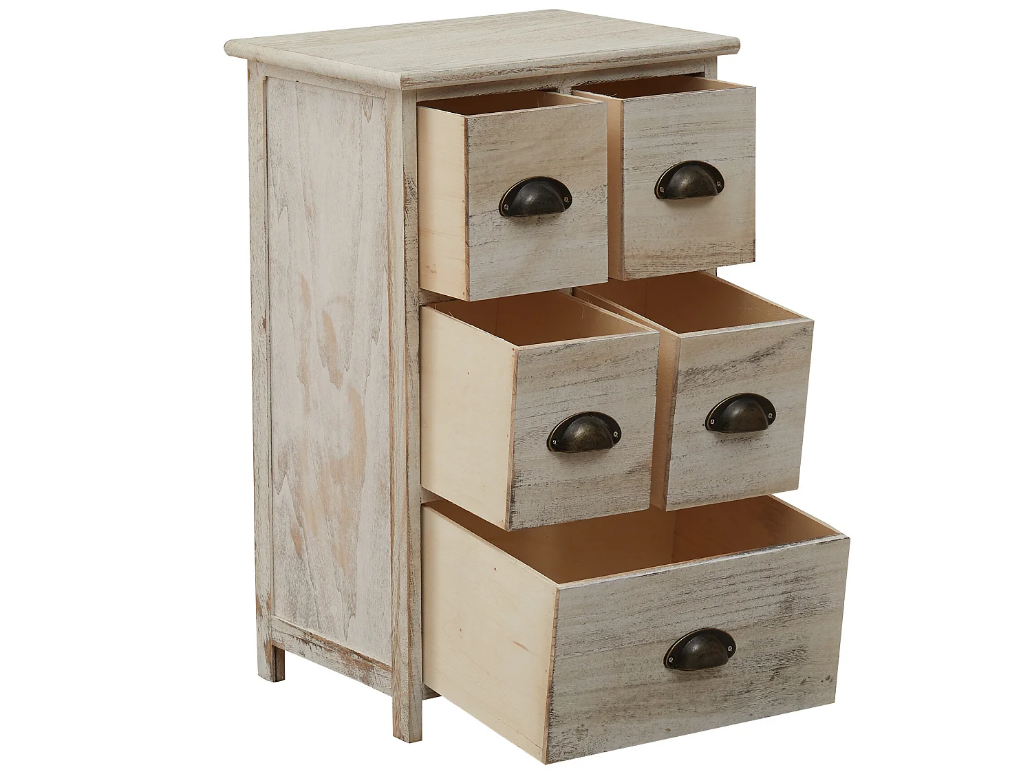 Comodino Cassettiera Bianco Shabby Vintage 5 Cassetti 66x40x30