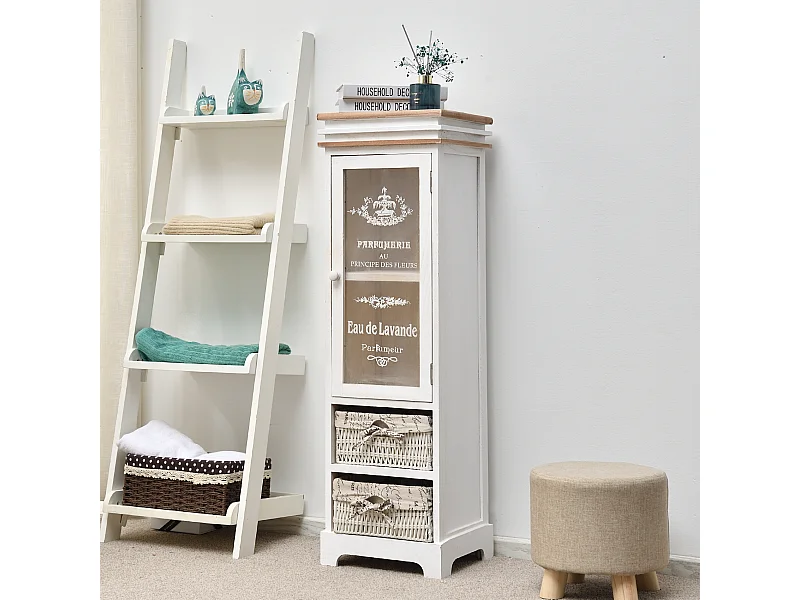 Mobile Vetrinetta Legno Bianco 1 Anta 1 Cassetto Shabby 102x32x27