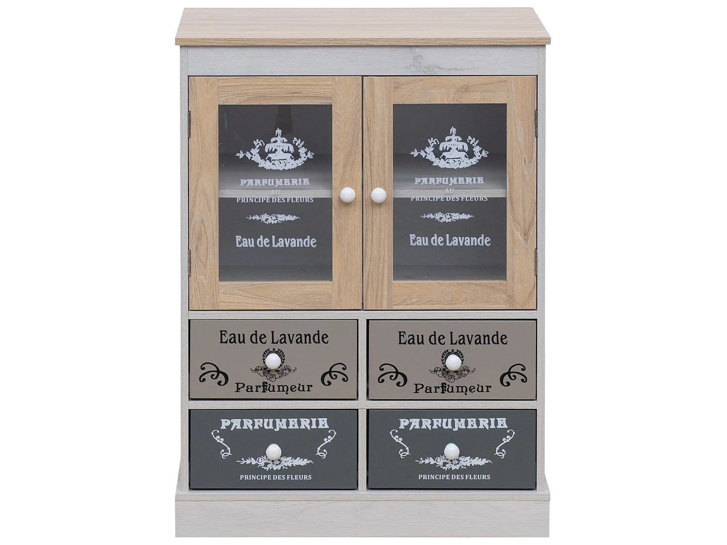 Armário Gabinete com 4 Gavetas 2 Portas em Madeira Cinzenta Bege Branca