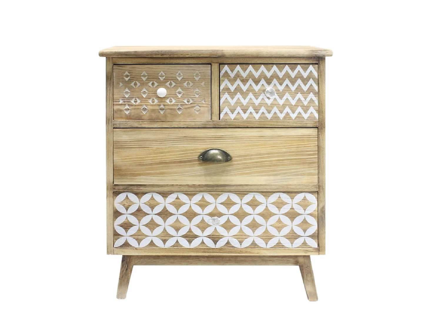 Commode 4 Tiroirs En Bois Clair Shabby Boho Pour La Cuisine L'entrée