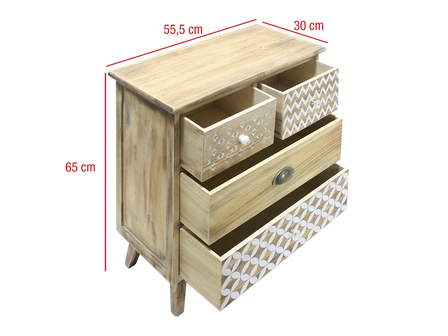 Commode 4 Tiroirs En Bois Clair Shabby Boho Pour La Cuisine L'entrée