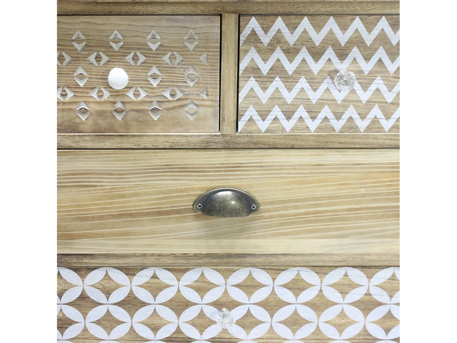 Commode 4 Tiroirs En Bois Clair Shabby Boho Pour La Cuisine L'entrée