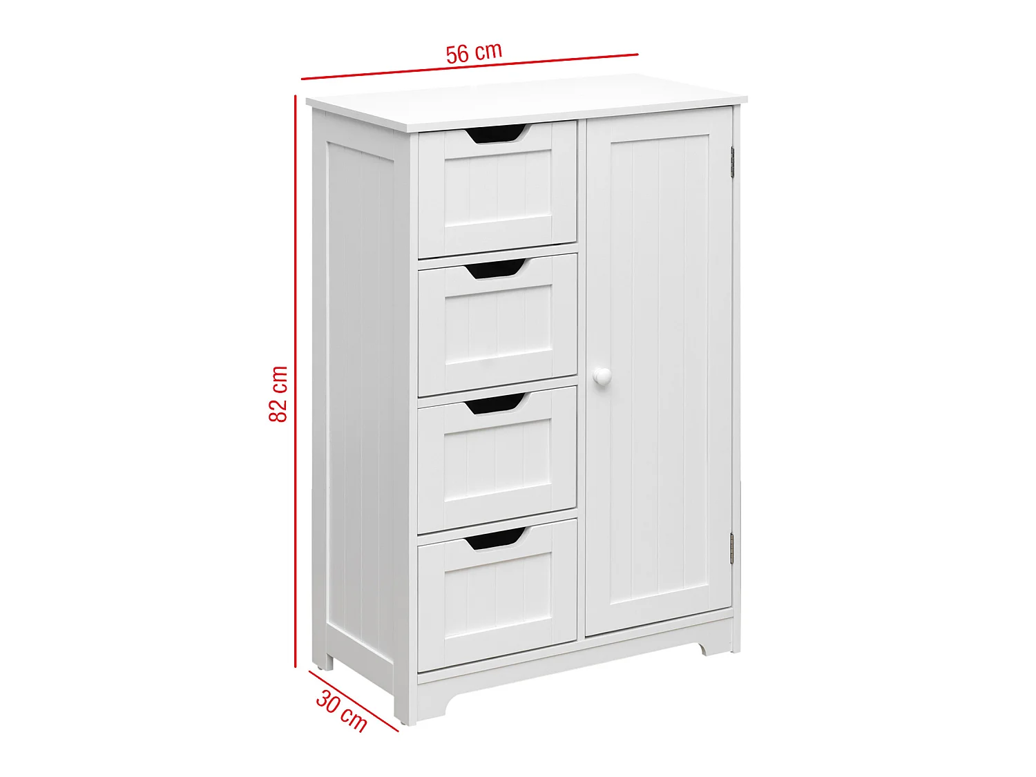 Meuble de salle de bain Moderne 4 Tiroirs 1 Porte Bois Blanc