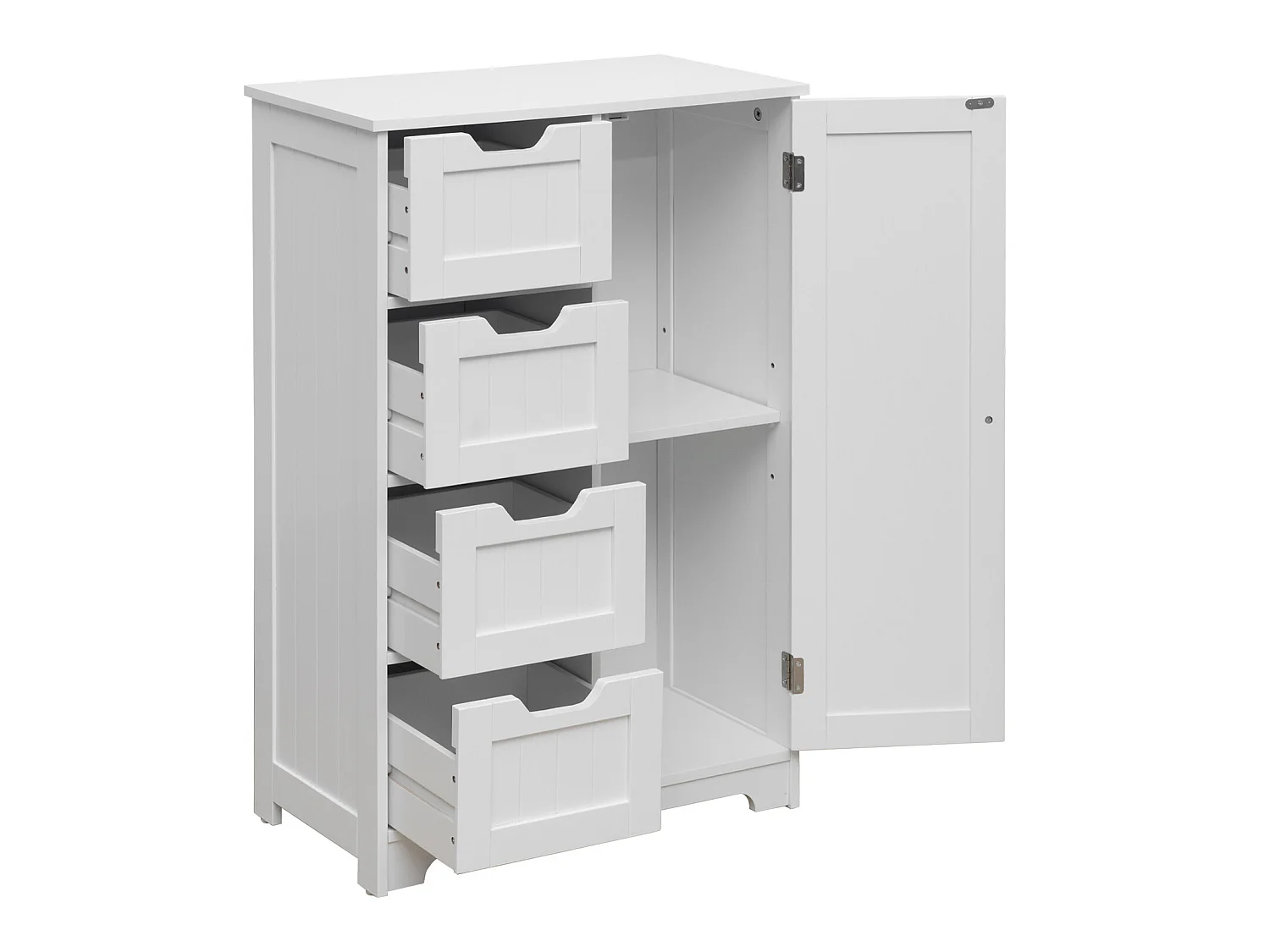 Meuble de salle de bain Moderne 4 Tiroirs 1 Porte Bois Blanc