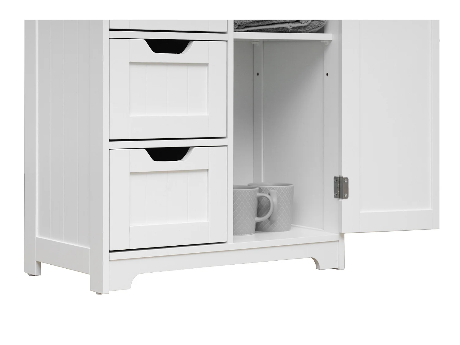 Meuble de salle de bain Moderne 4 Tiroirs 1 Porte Bois Blanc