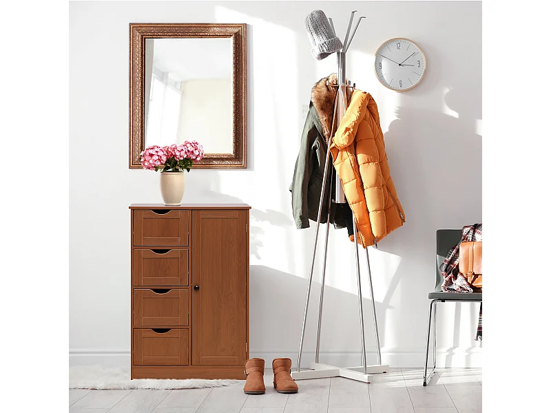 Meuble de salle de bain 4 Tiroirs 1 Porte en Bois brun