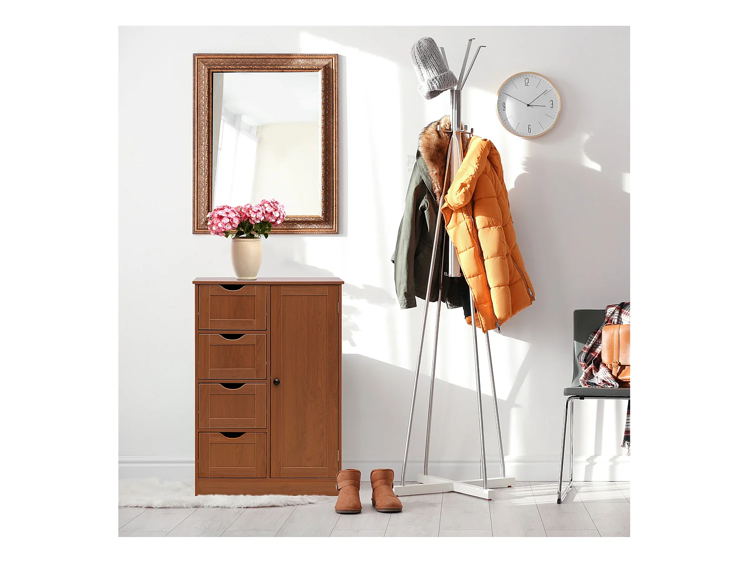 Meuble de salle de bain 4 Tiroirs 1 Porte en Bois brun