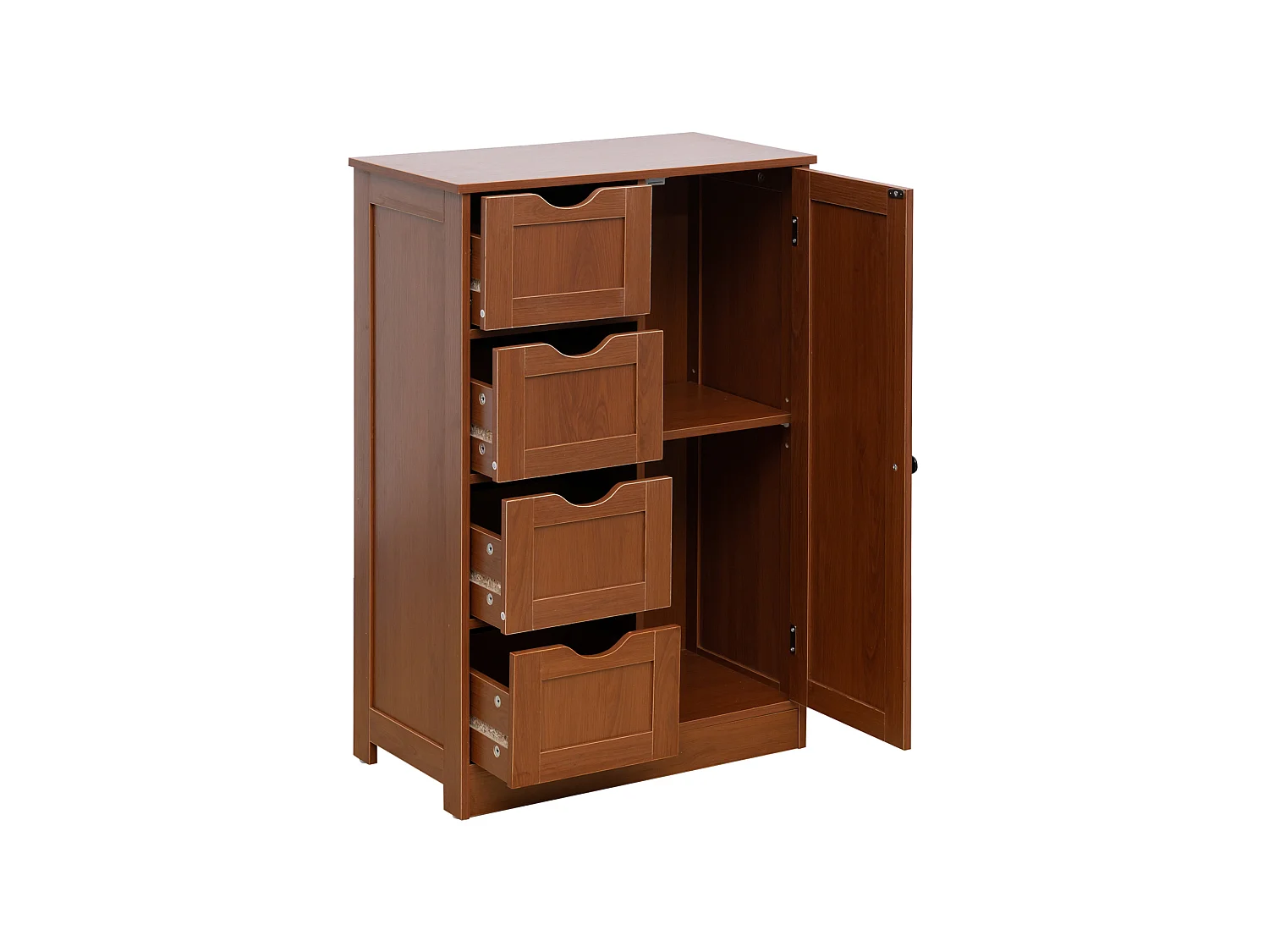 Meuble de salle de bain 4 Tiroirs 1 Porte en Bois brun