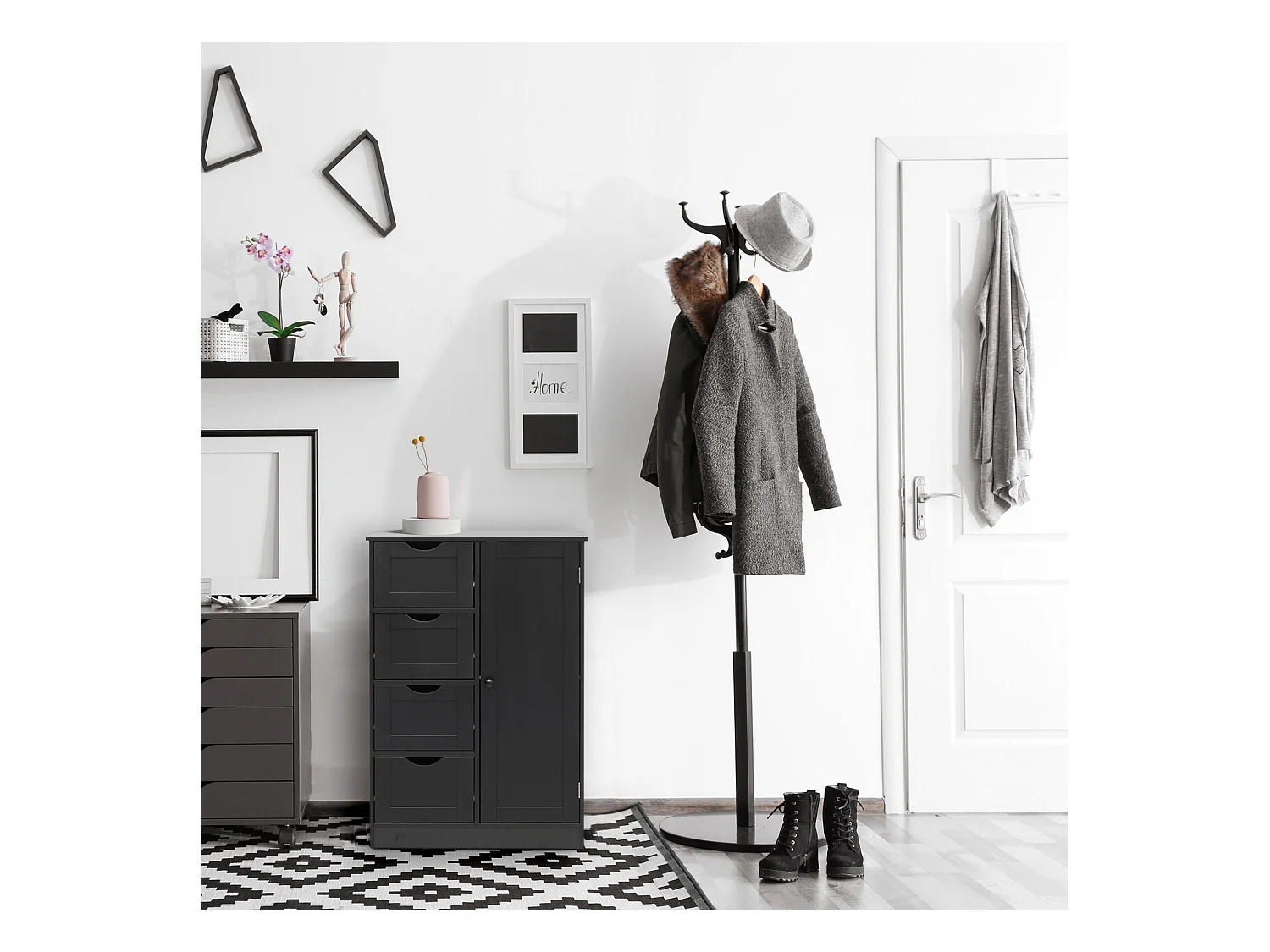 Meuble de salle de bain avec 4 Tiroirs et 1 Porte en bois noir