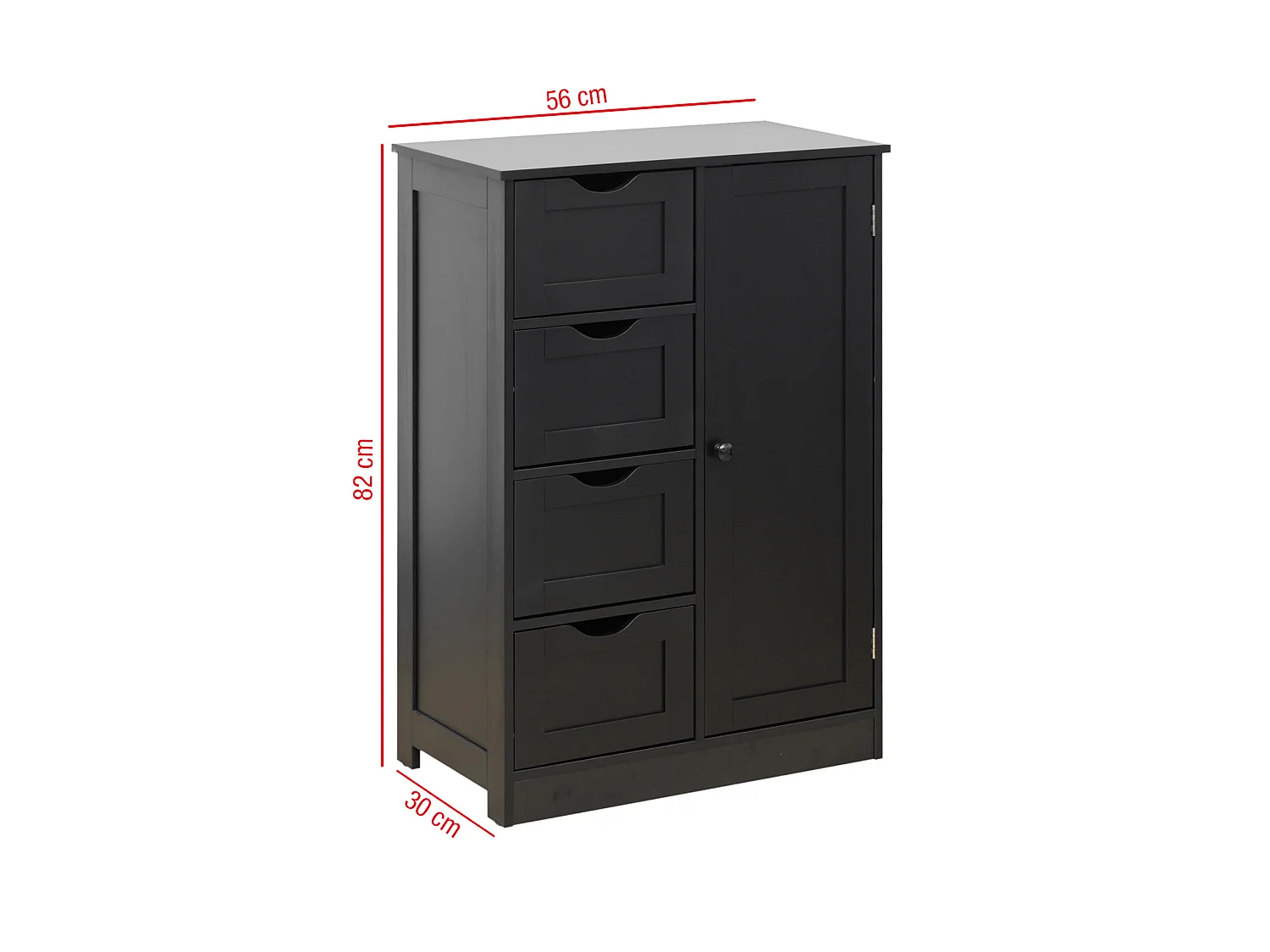 Meuble de salle de bain avec 4 Tiroirs et 1 Porte en bois noir