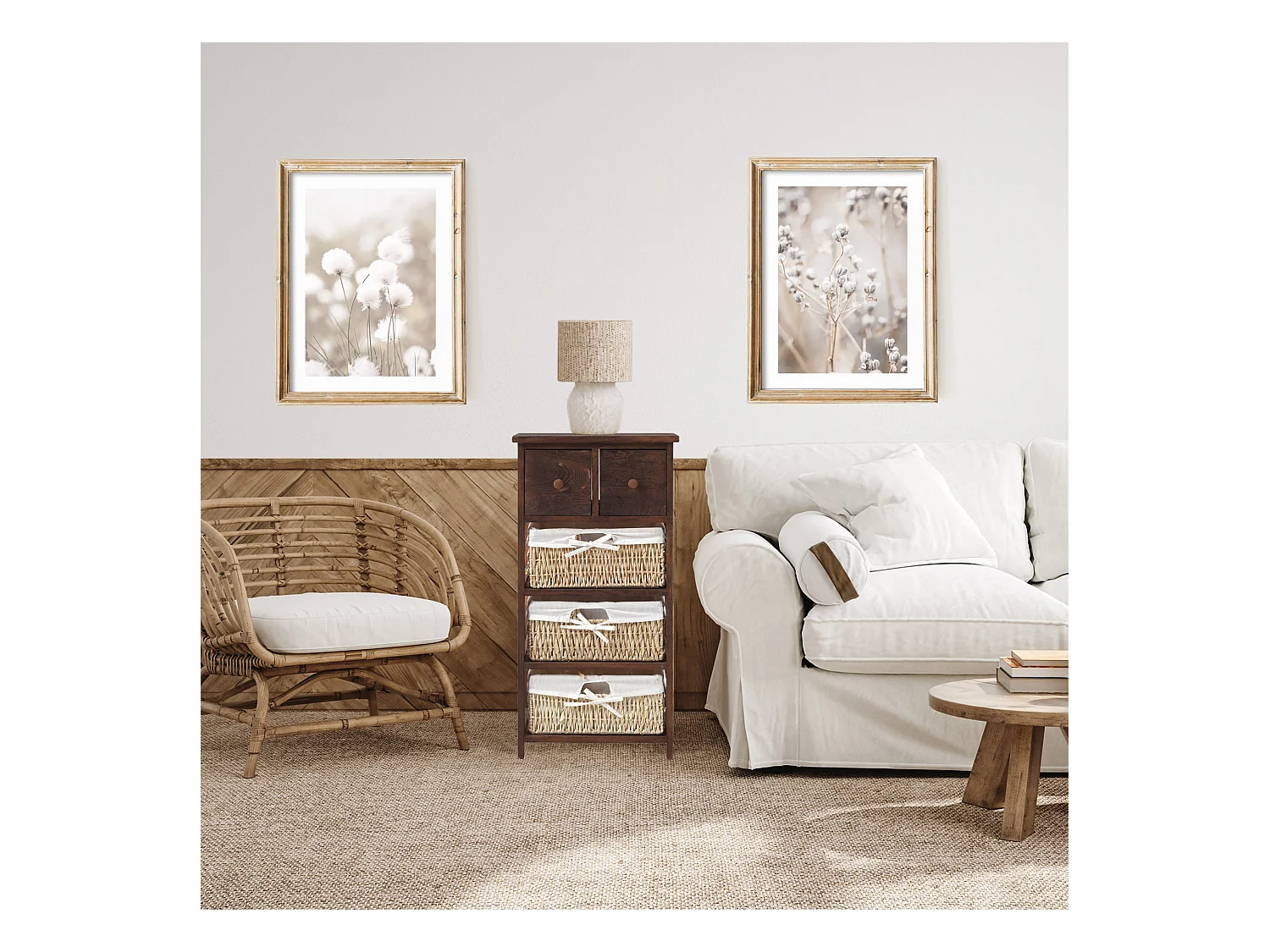 Commode Table De Chevet 5 Tiroirs Bois Marron Country 80x40x27