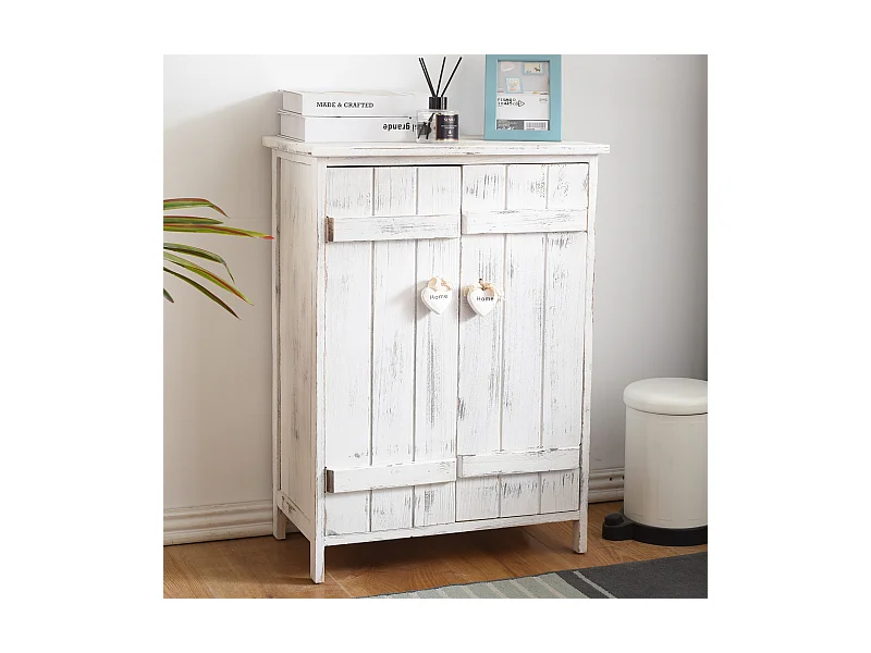 Comodino Mobiletto Doppia Anta Legno Bianco Shabby Chic 70x51x30