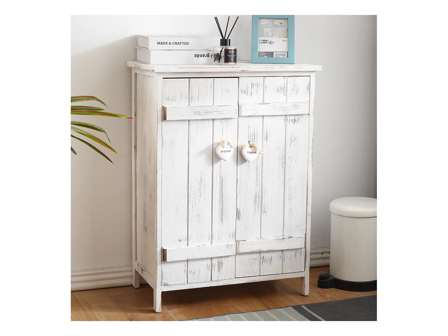 Comodino Mobiletto Doppia Anta Legno Bianco Shabby Chic 70x51x30