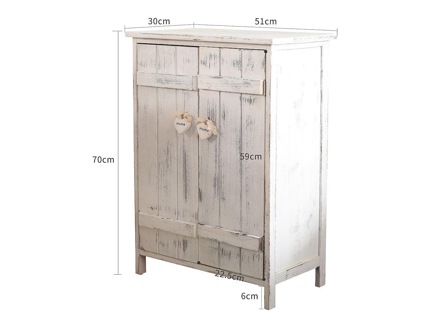 Comodino Mobiletto Doppia Anta Legno Bianco Shabby Chic 70x51x30