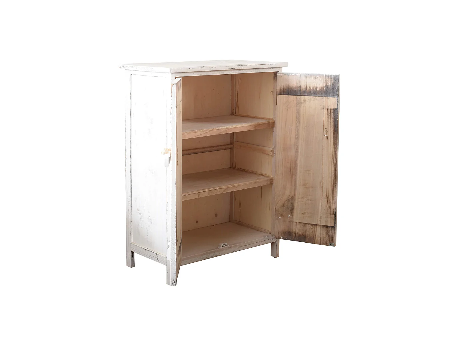 Comodino Mobiletto Doppia Anta Legno Bianco Shabby Chic 70x51x30