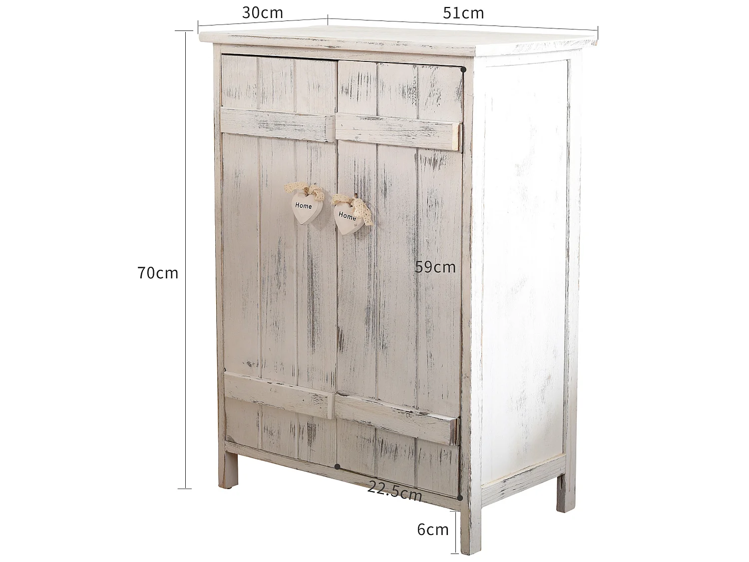 Meuble D'appoint Bahut 2 Ports Bois Blanc Shabby 70x51x30