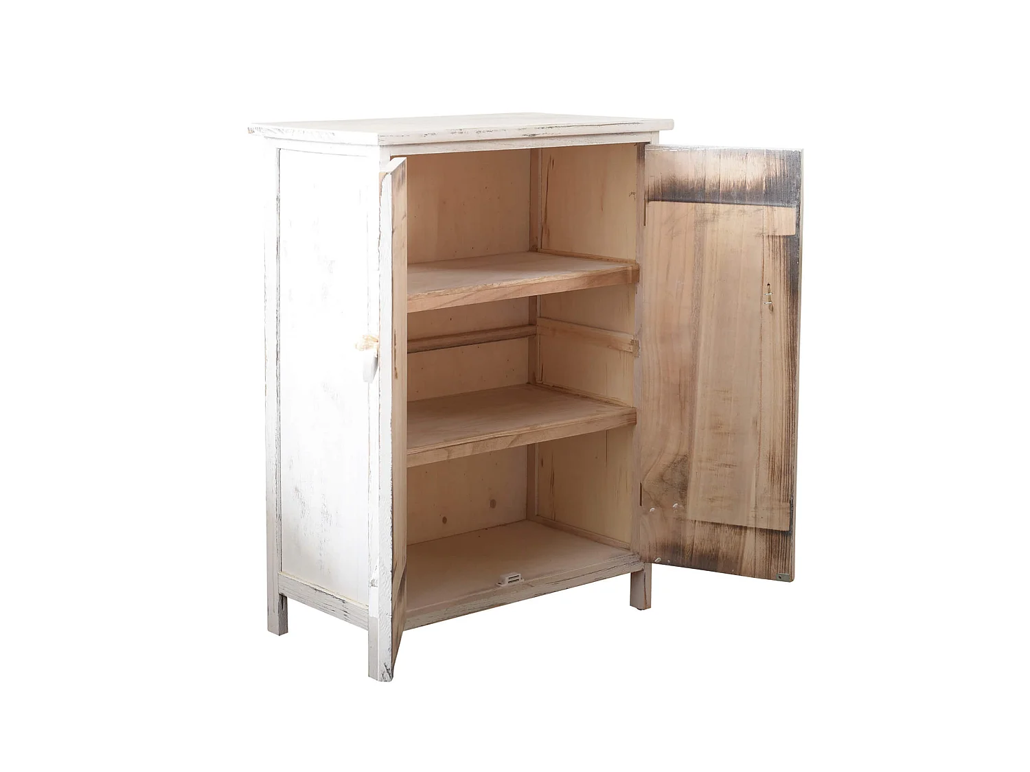 Meuble D'appoint Bahut 2 Ports Bois Blanc Shabby 70x51x30