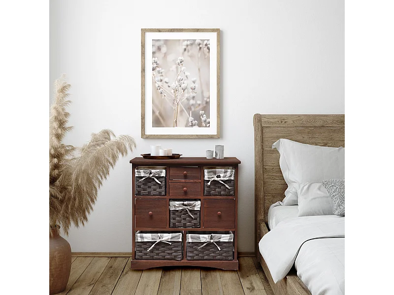 Armoire 4 Tiroir 5 Panier Bois Osier Marron Country 69x69x30