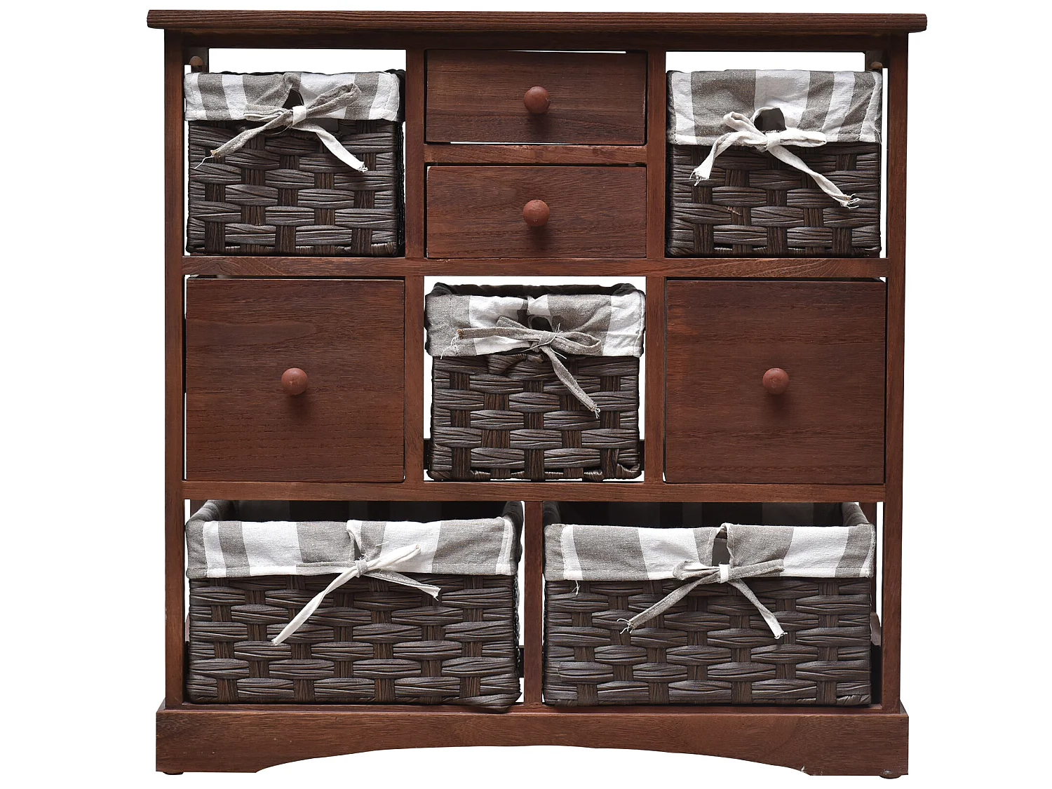 Armoire 4 Tiroir 5 Panier Bois Osier Marron Country 69x69x30