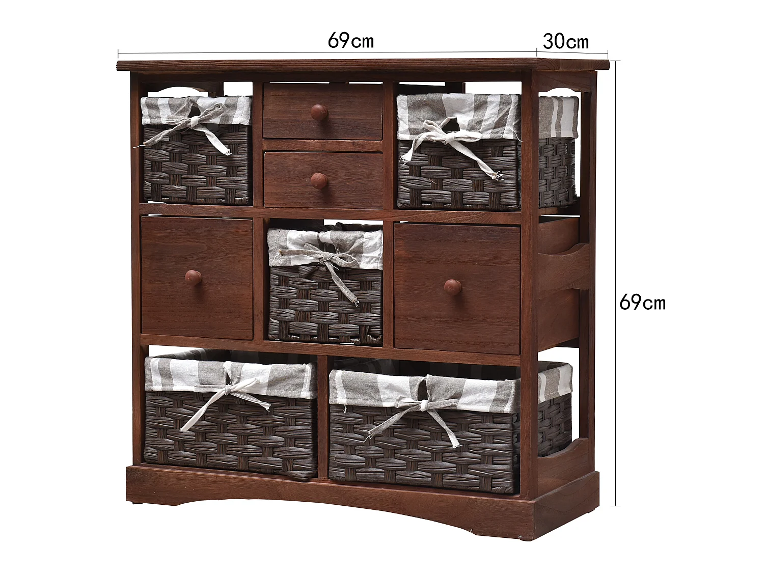 Armoire 4 Tiroir 5 Panier Bois Osier Marron Country 69x69x30