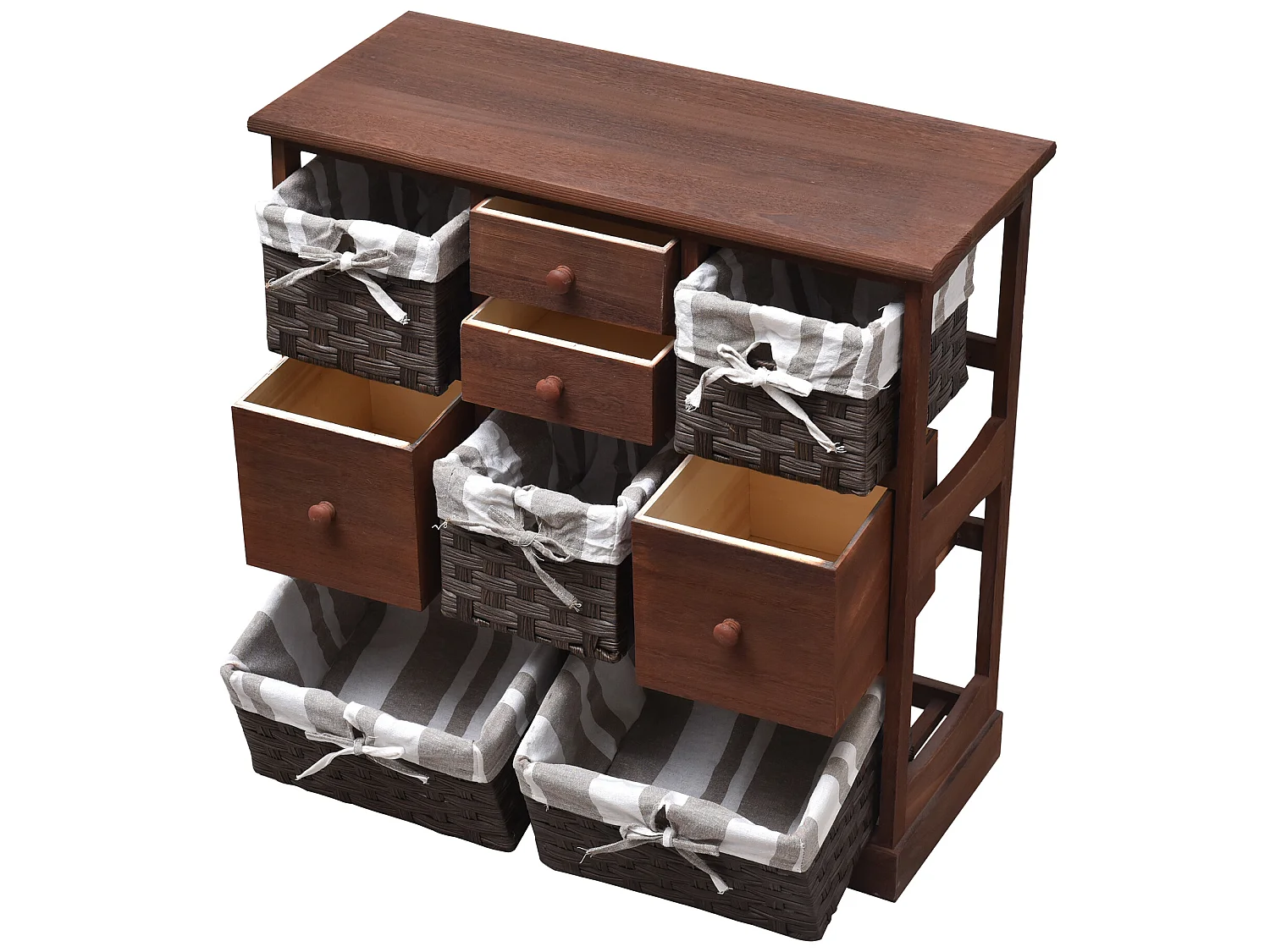 Armoire 4 Tiroir 5 Panier Bois Osier Marron Country 69x69x30