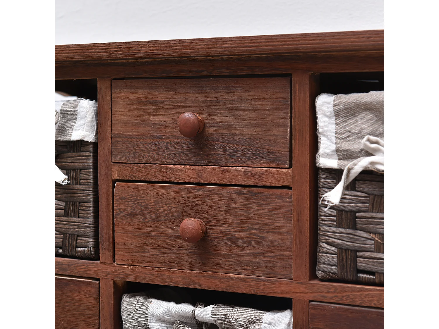 Armoire 4 Tiroir 5 Panier Bois Osier Marron Country 69x69x30