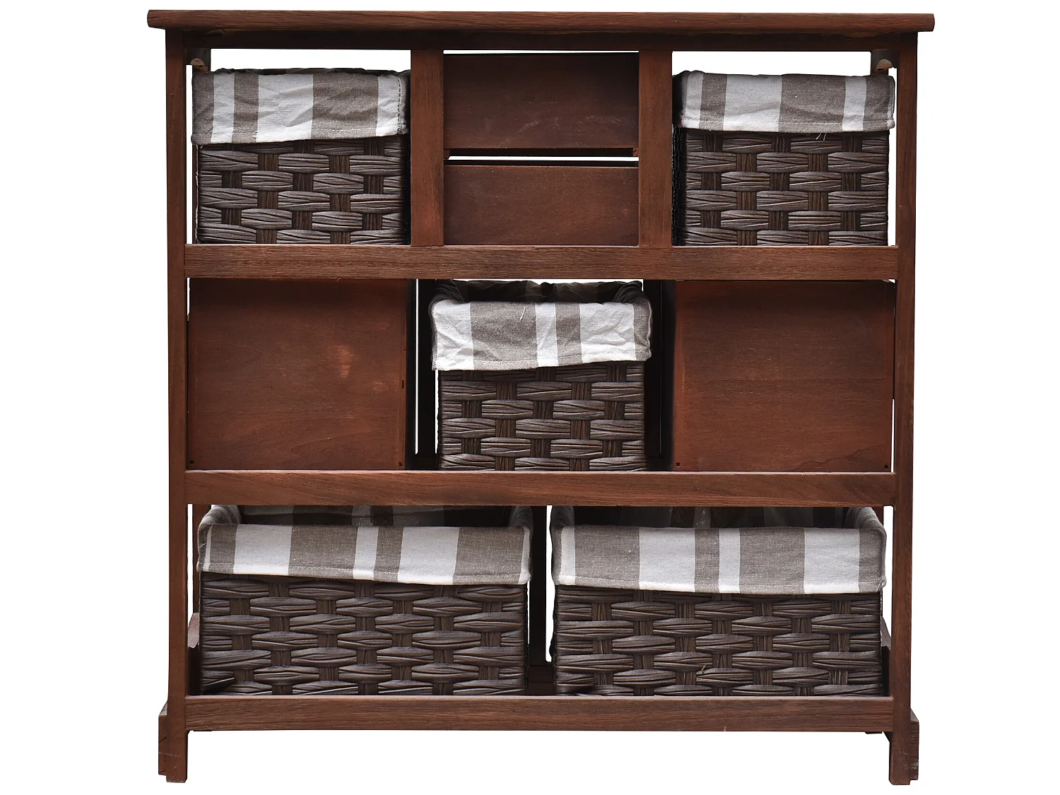 Armoire 4 Tiroir 5 Panier Bois Osier Marron Country 69x69x30