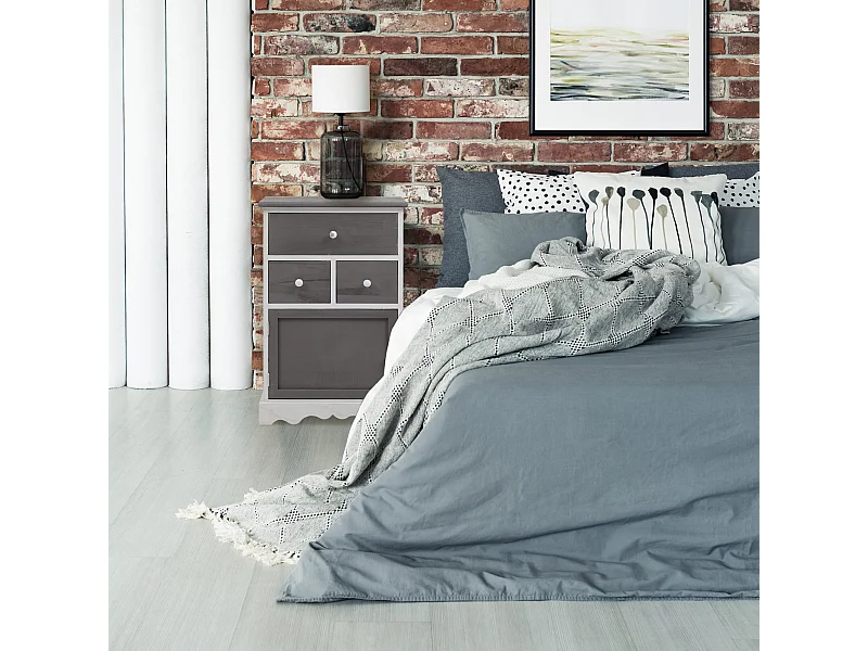 Armadietto Mobile Shabby Bianco Grigio 3 Cassetti 1 Anta 72x47x30