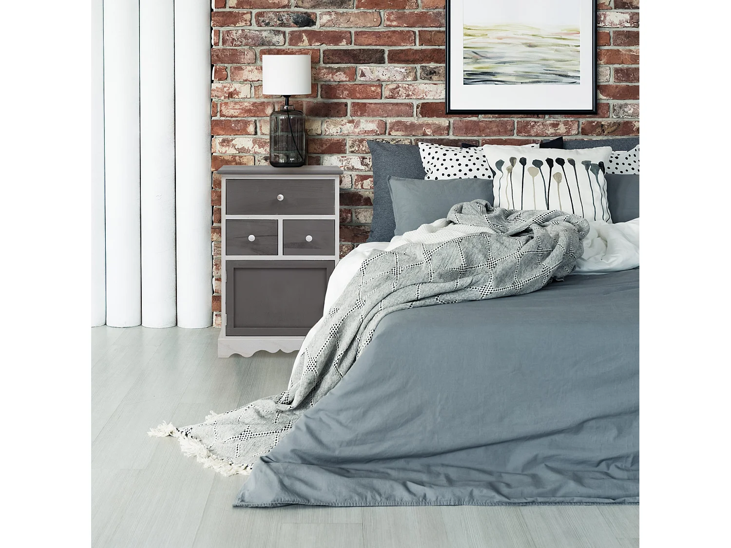 Armário Shabby White Grey 3 Gavetas 1 Porta 72x47x30