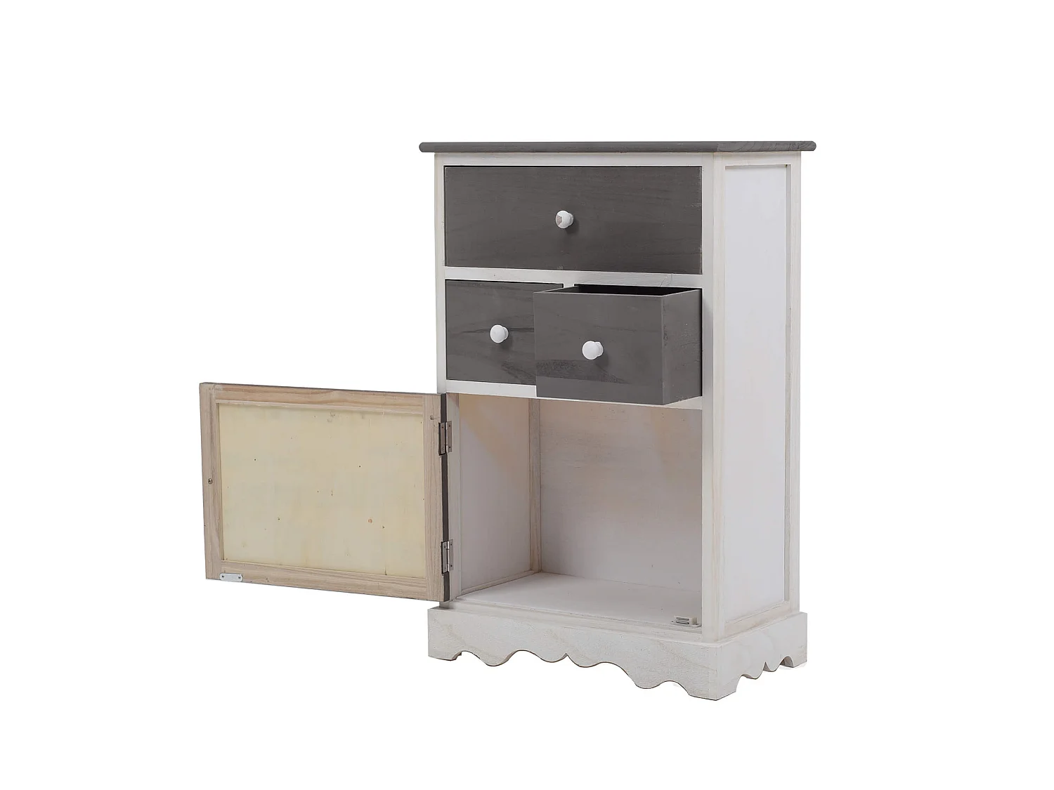 Armário Shabby White Grey 3 Gavetas 1 Porta 72x47x30