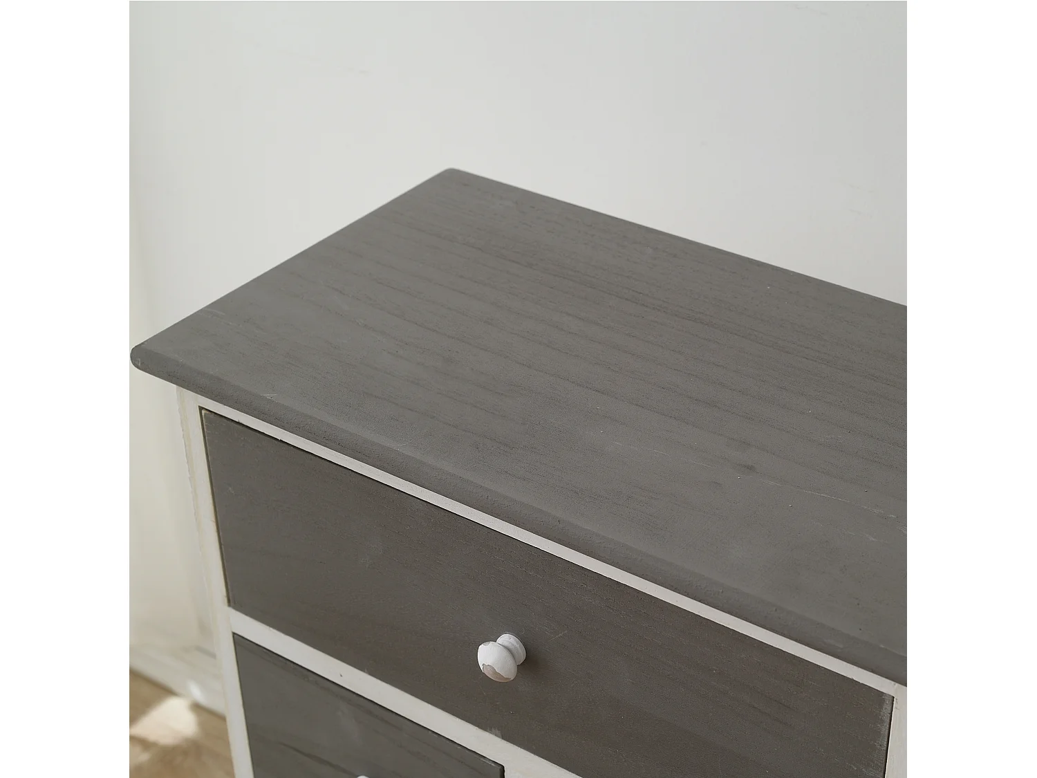 Armário Shabby White Grey 3 Gavetas 1 Porta 72x47x30