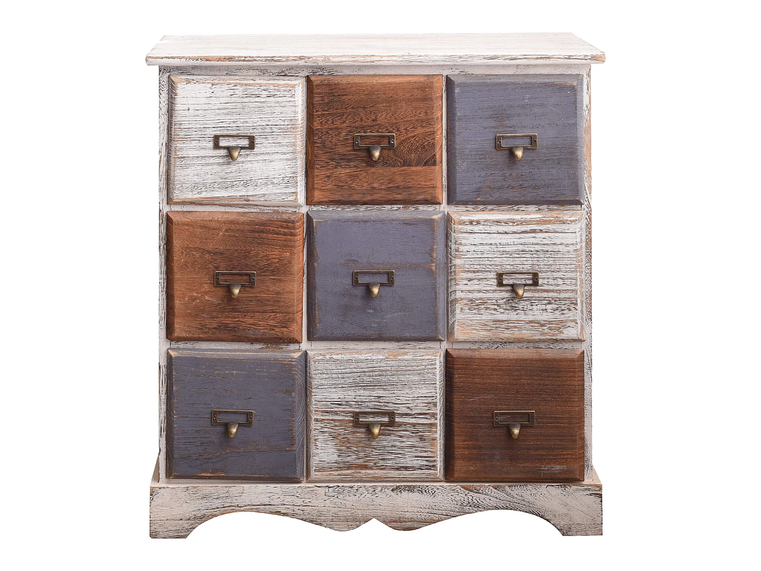 Credenza 9 Cassetti Legno Bianco Marrone Grigio Vintage 63x60x23