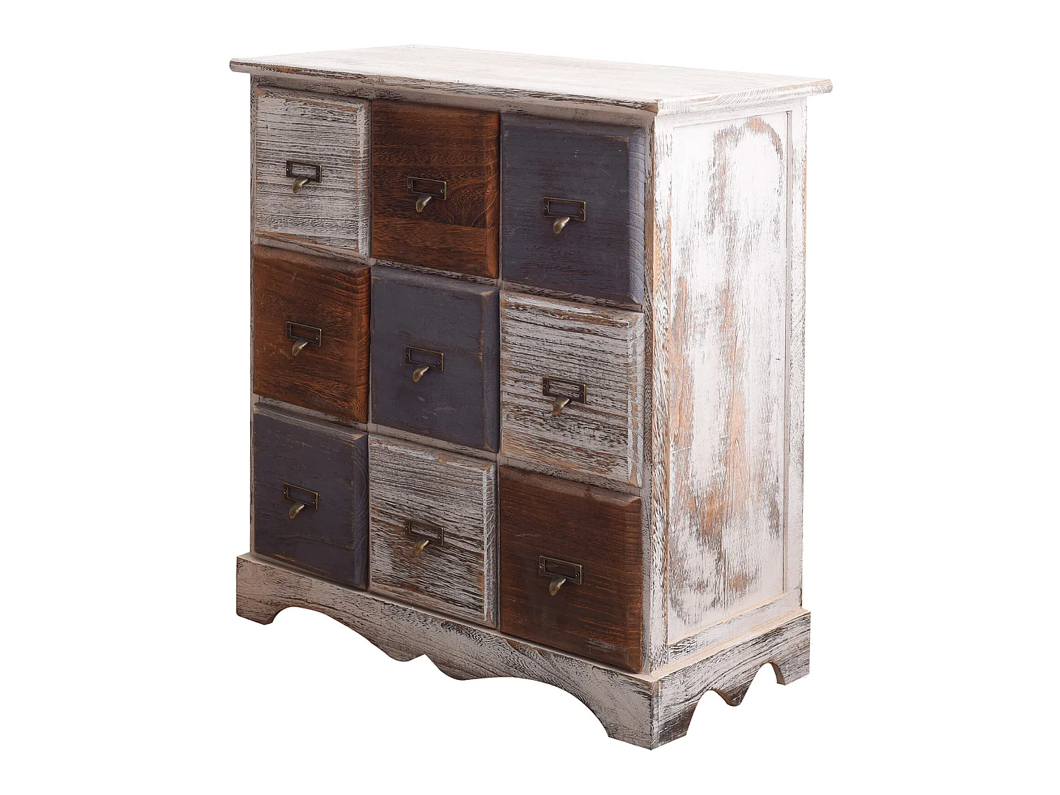 Credenza 9 Cassetti Legno Bianco Marrone Grigio Vintage 63x60x23