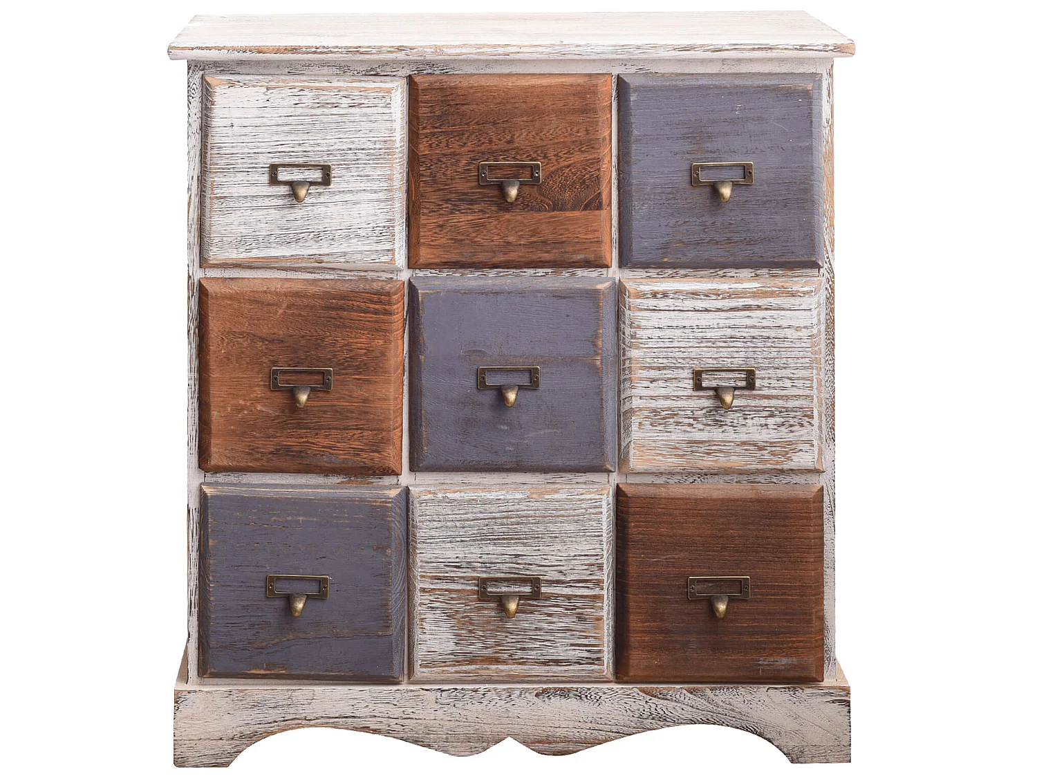 Commode Armoire 9 Tiroirs Bois Blanc Marron Gris Vintage 63x60x23