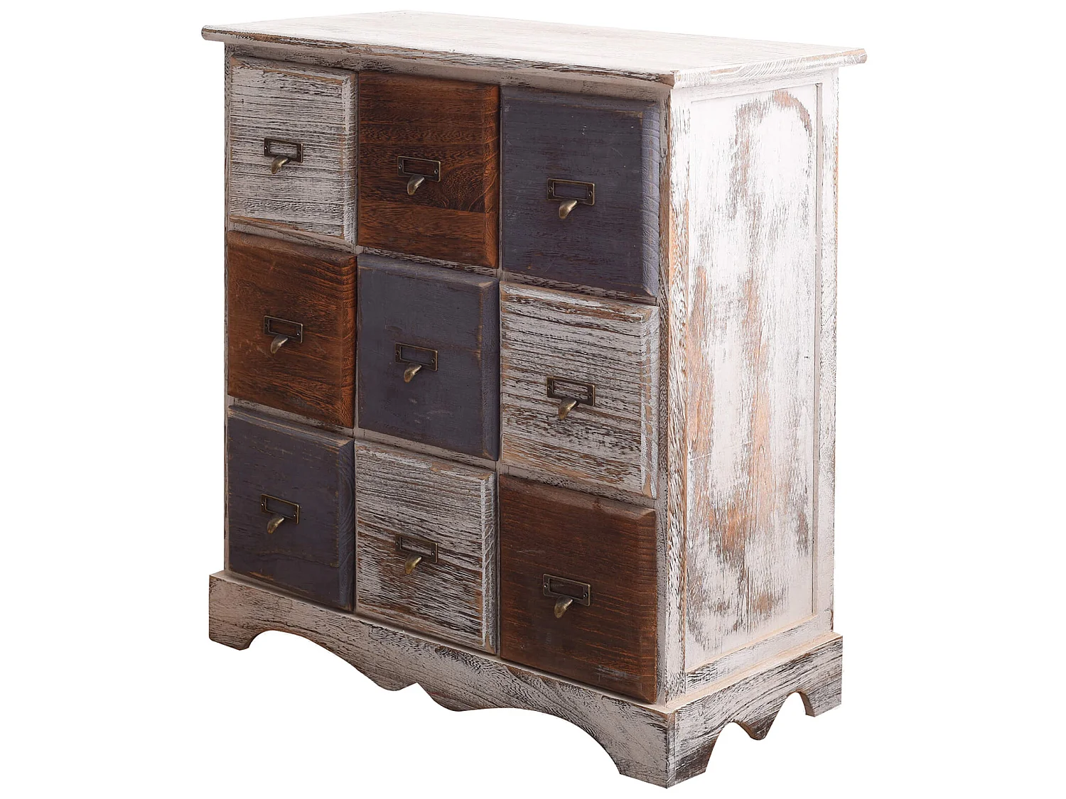 Commode Armoire 9 Tiroirs Bois Blanc Marron Gris Vintage 63x60x23