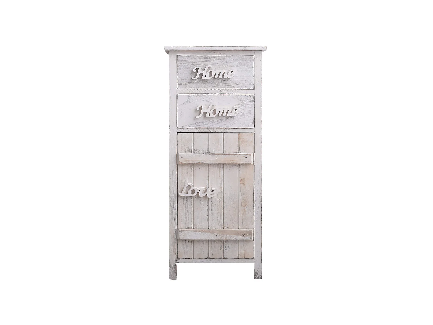 Meuble D'appoint Chevet 1 Port 2 Tiroirs Blanc Shabby 84x37x30
