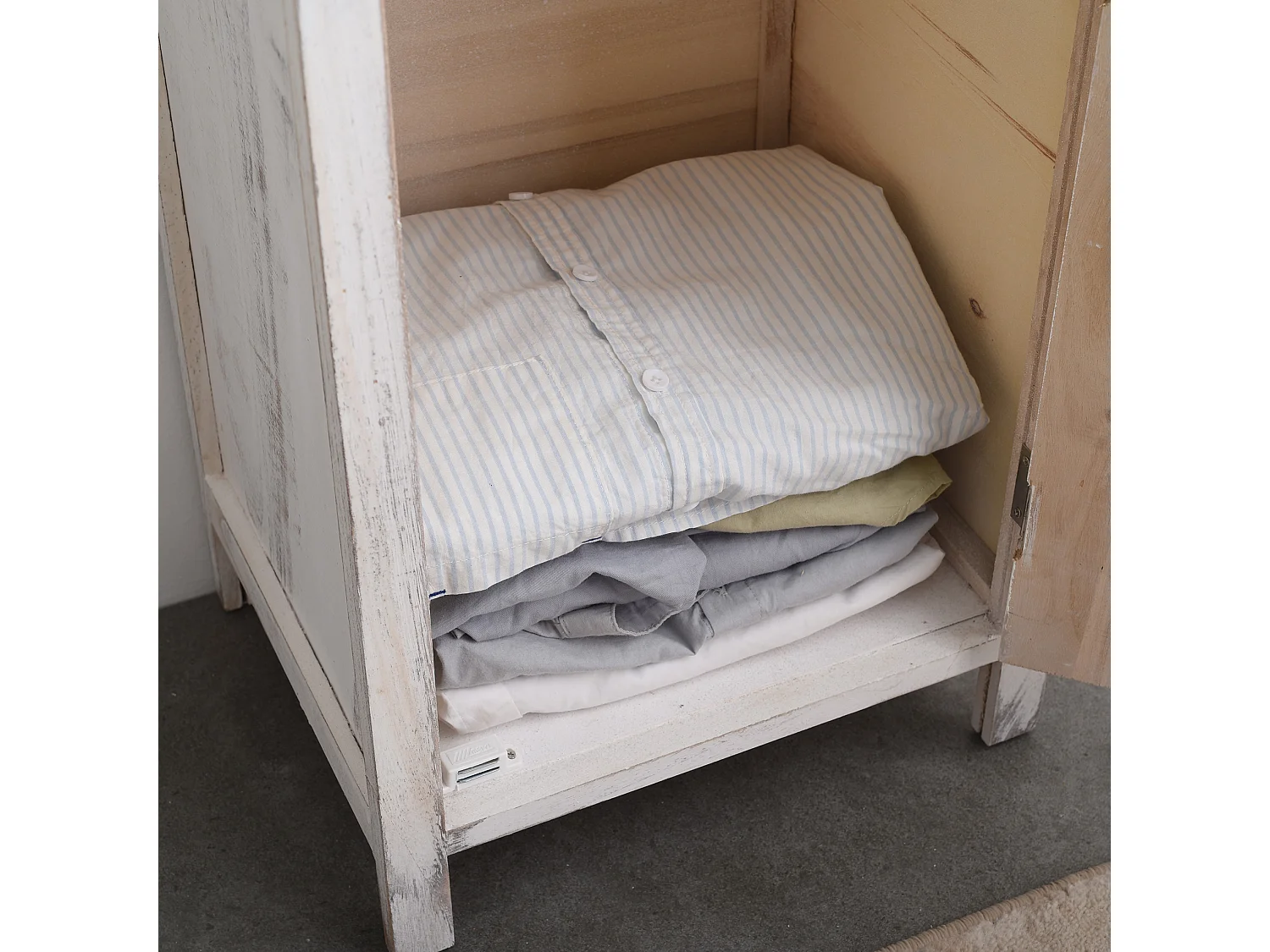 Meuble D'appoint Chevet 1 Port 2 Tiroirs Blanc Shabby 84x37x30